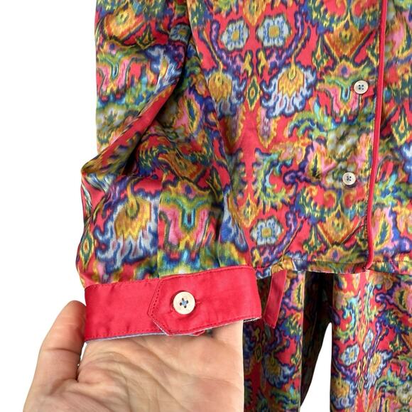 Anthropologie Eloise Lounge PJ Set Medium Satin Floral Flowy Boho Artsy - Picture 5 of 14